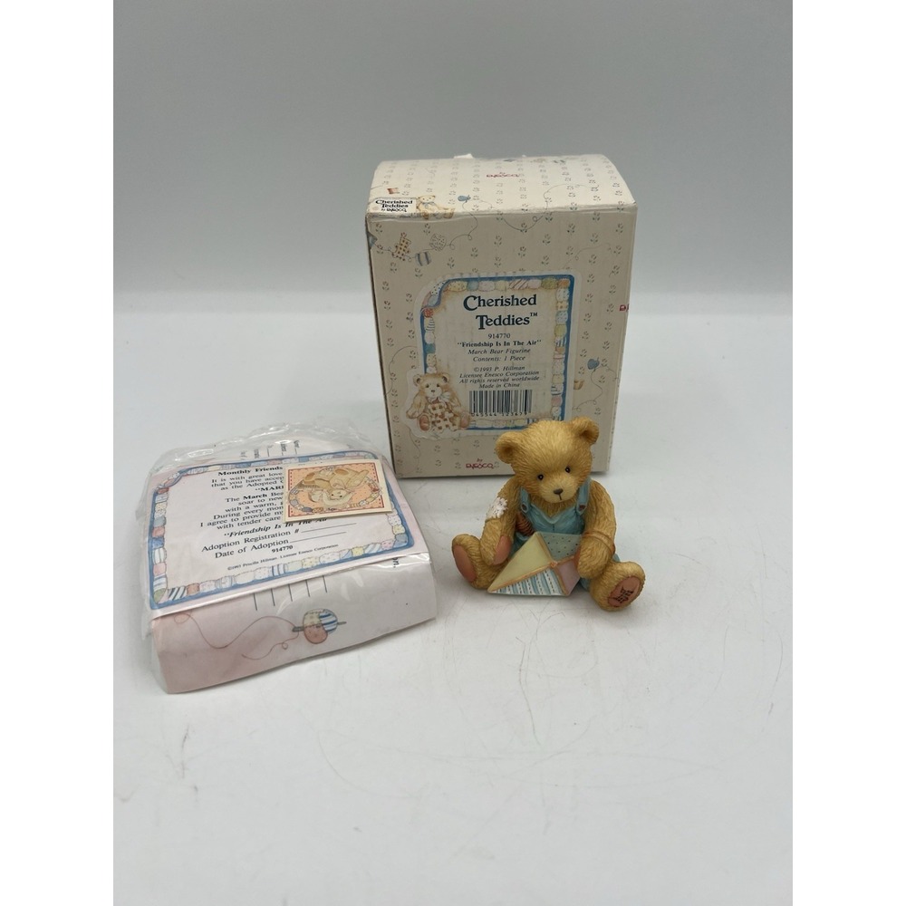 🌷NIB Cherished Teddies "Mark"‎ March Bear Figurine–"Friendship Is In The Air"